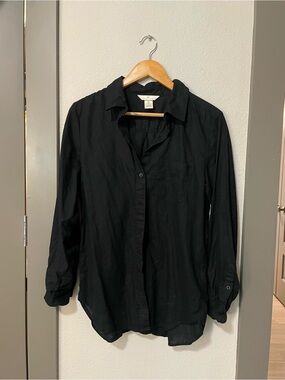 H&M Women’s Black Linen Button-Down Shirt small oversize minimalist quiet luxury